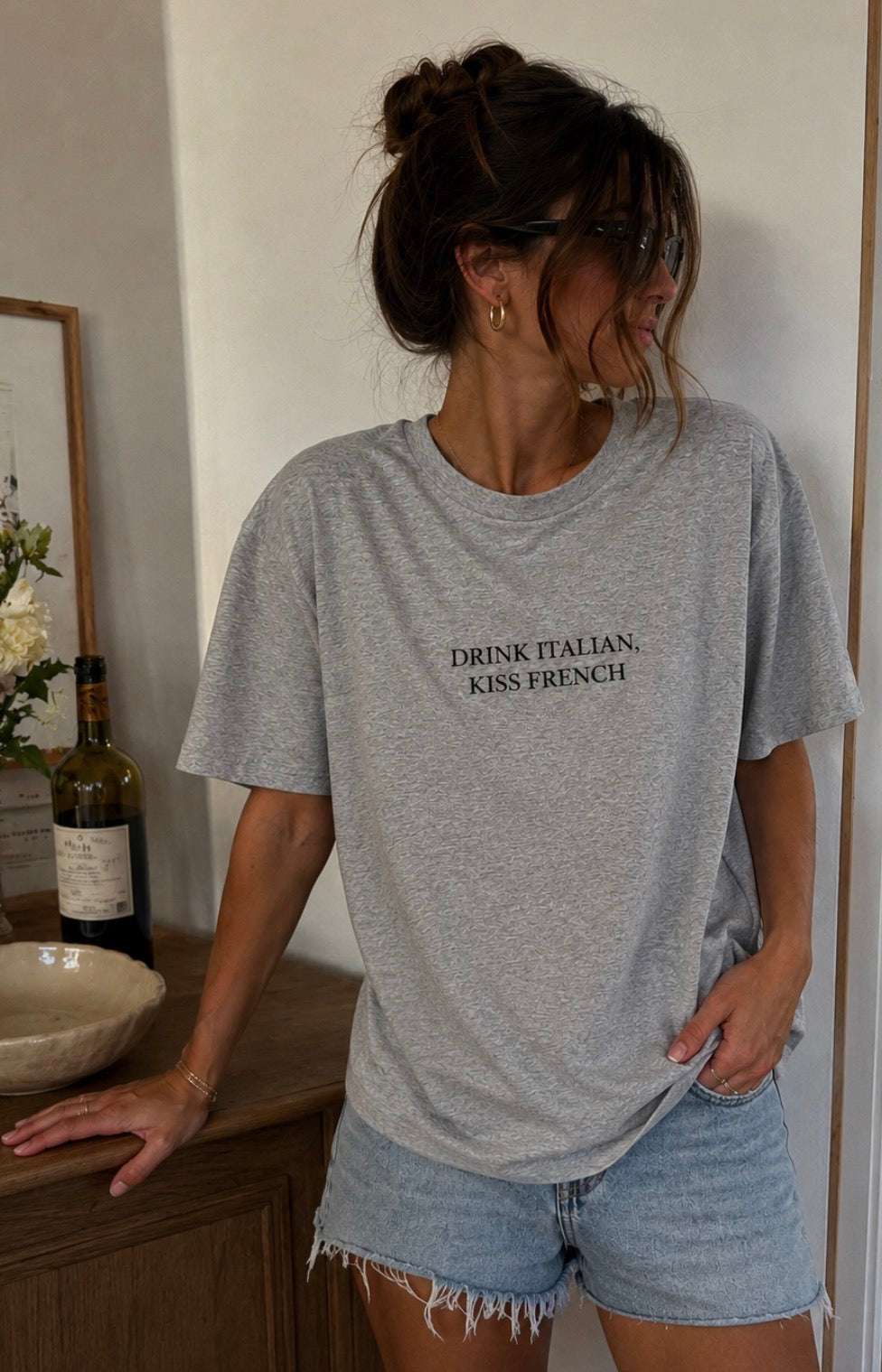 SALE- Drink Italian, Kiss French Grey Tshirt