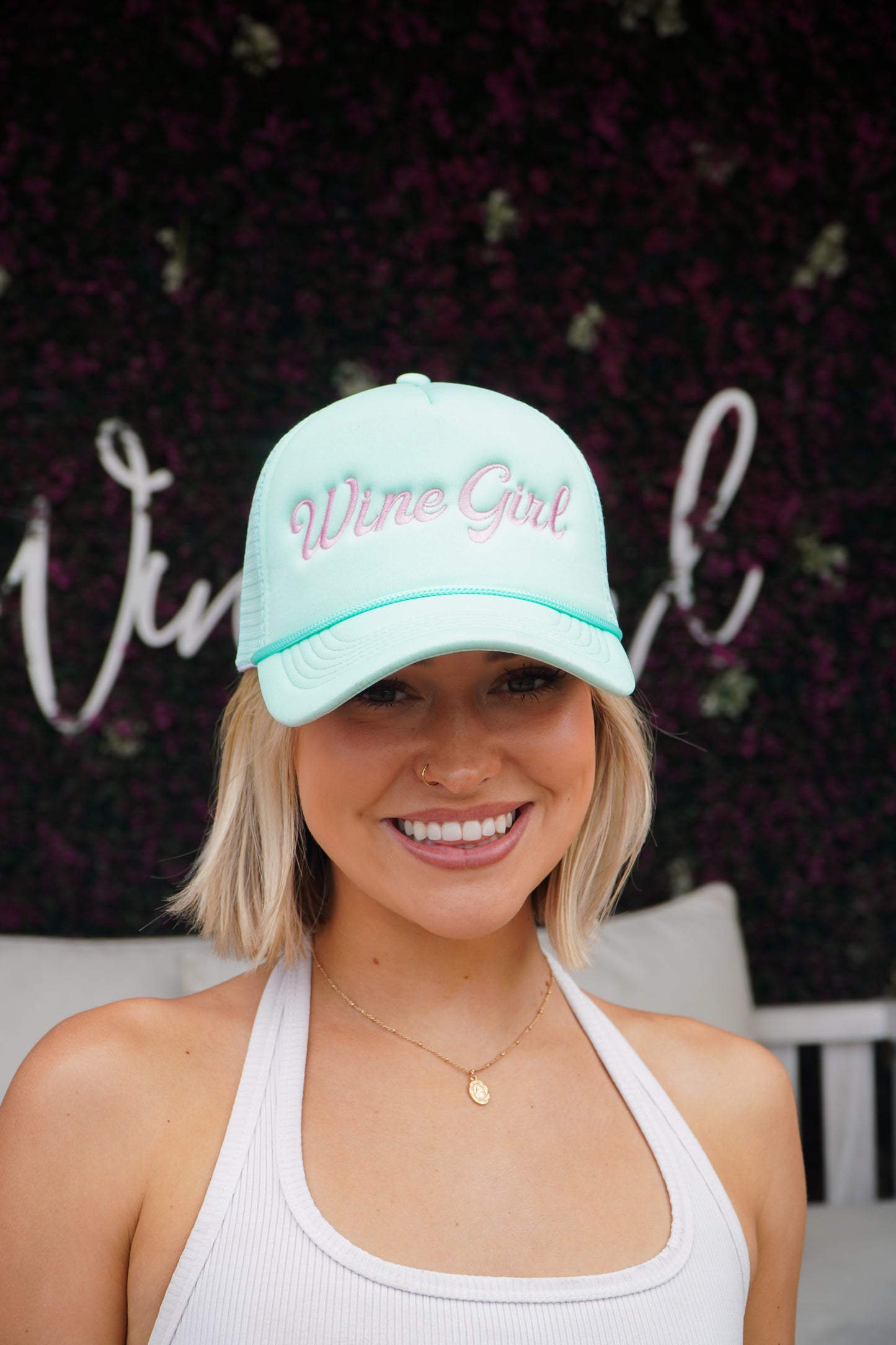 Mint & Pink Wine Girl Trucker Hat