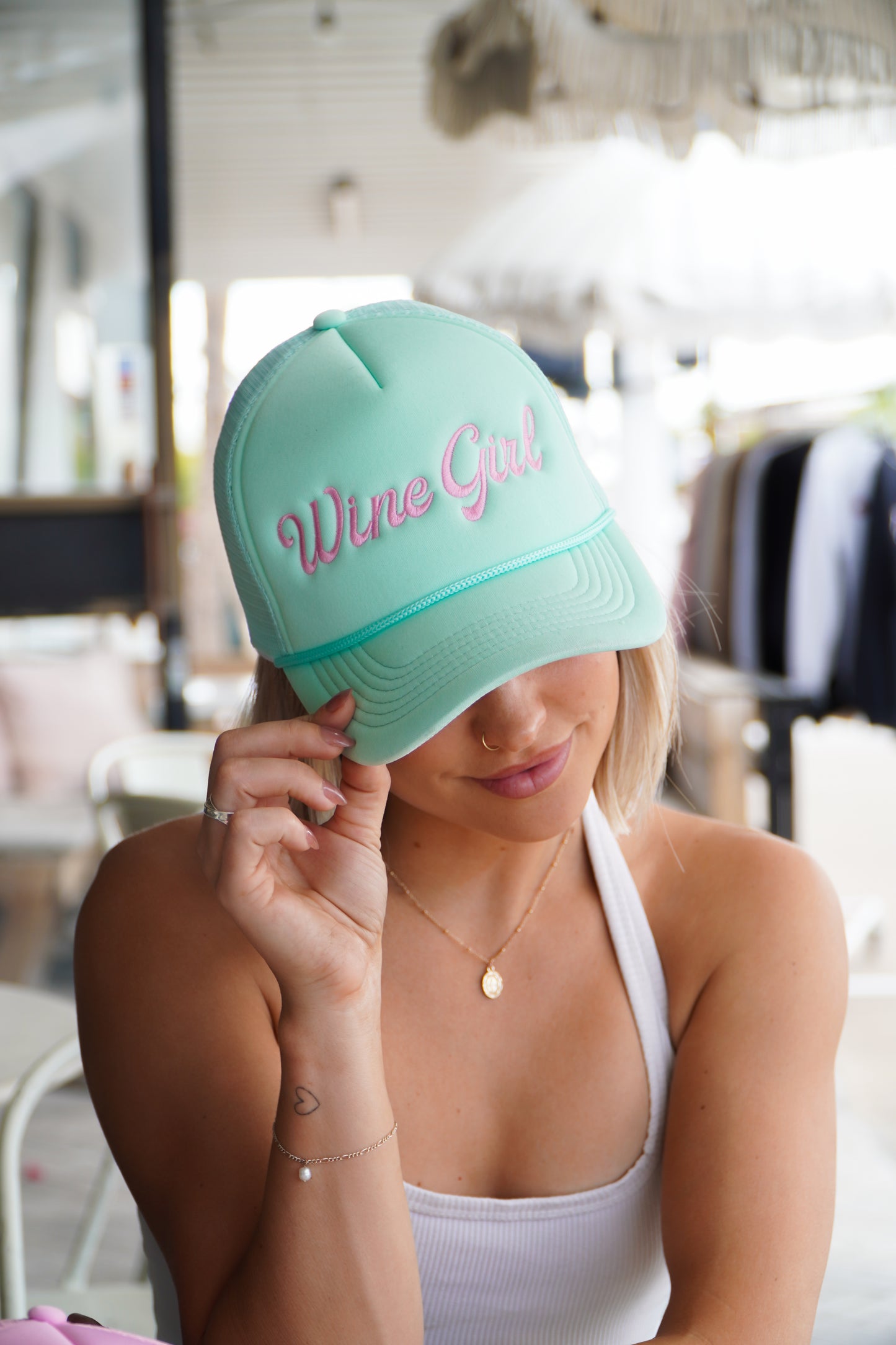 Mint & Pink Wine Girl Trucker Hat