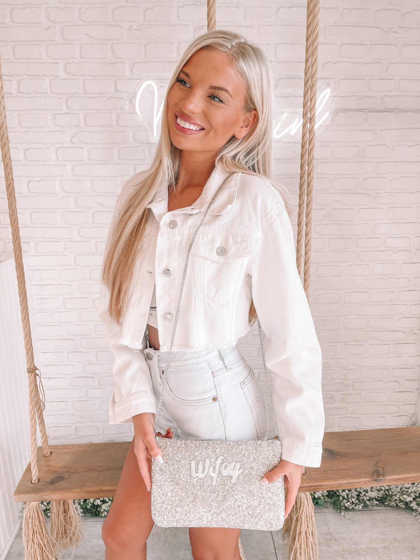 Wifey Silver Beaded Purse