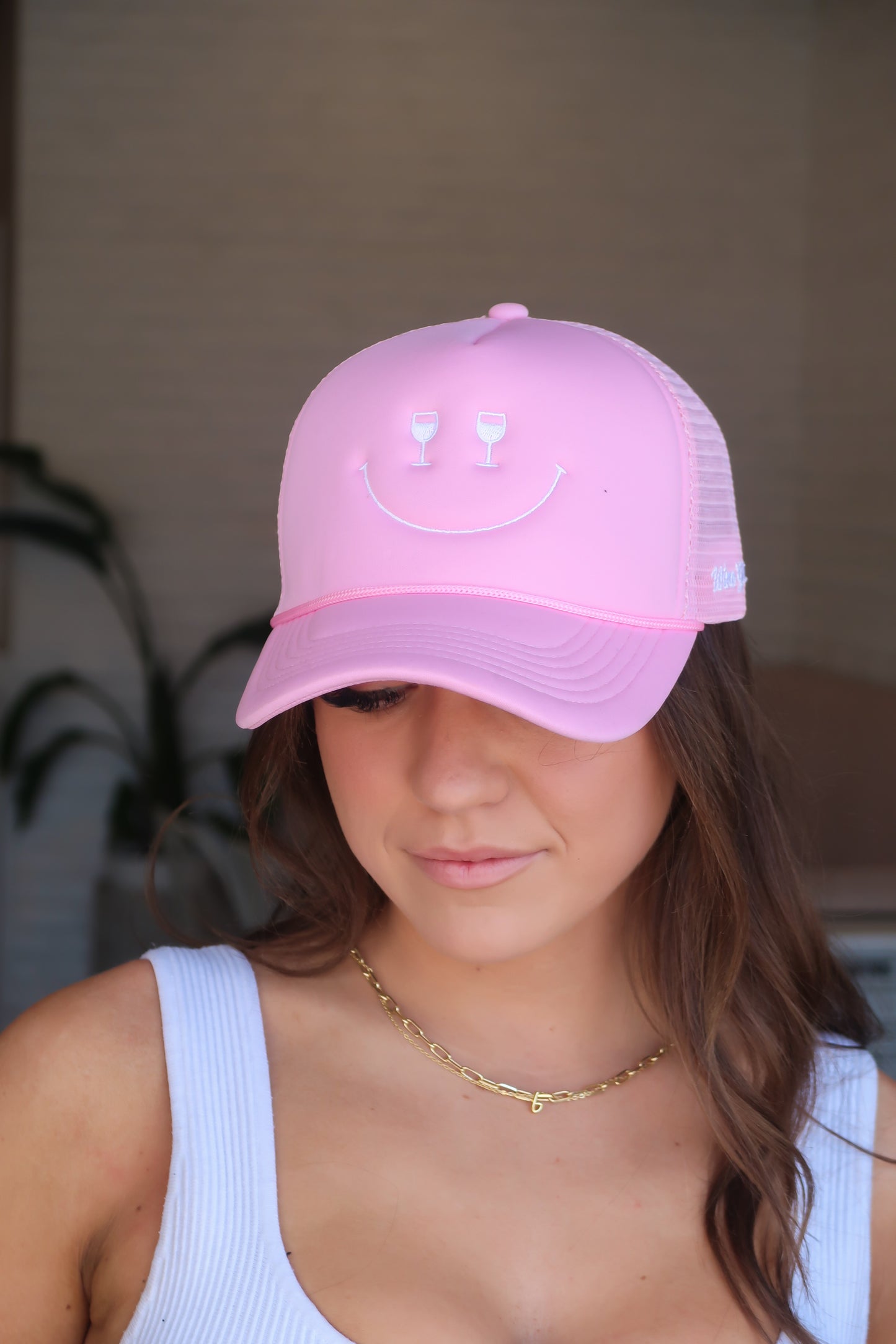 Smile It’s Time For Wine Trucker Hat Pink