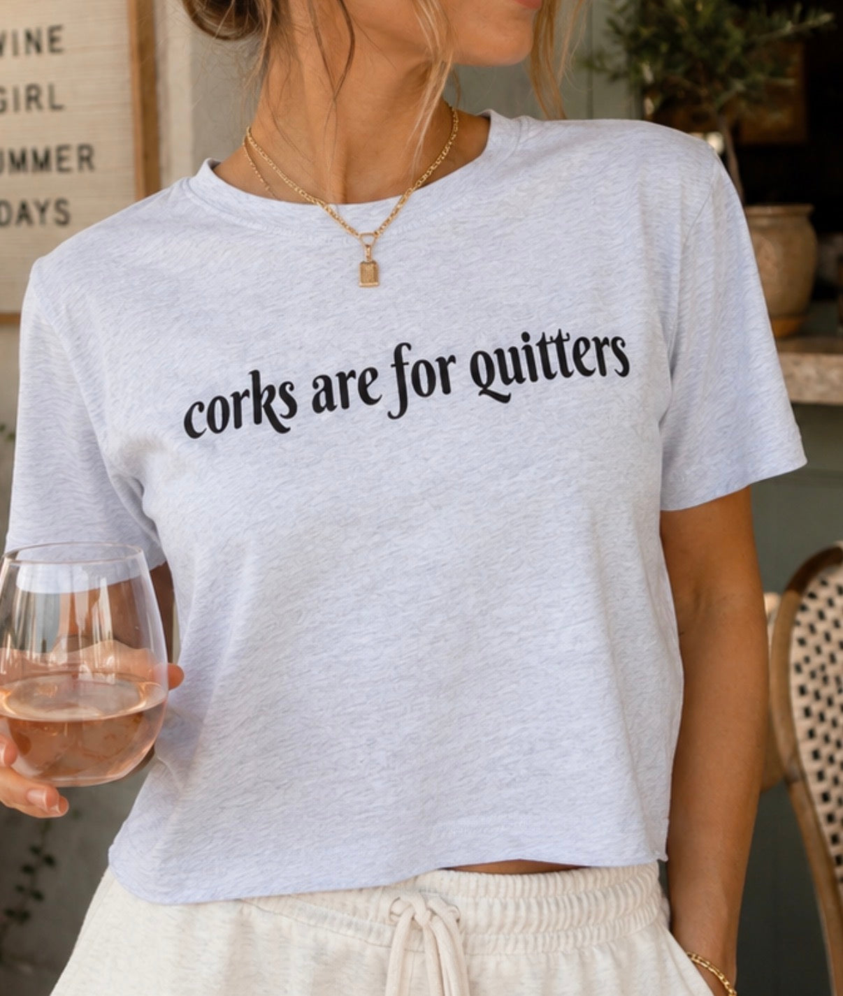 SALE - Corks Are For Quitters Grey Crop Tee