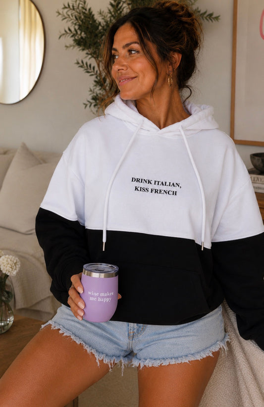 BUNDLE DEAL Two tone Drink Italian, Kiss French Hoodie + Free Tumbler with promo code