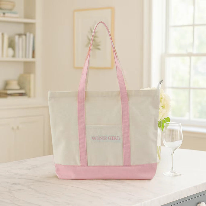 Embroidered Wine Girl Tote