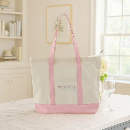 Embroidered Wine Girl Tote