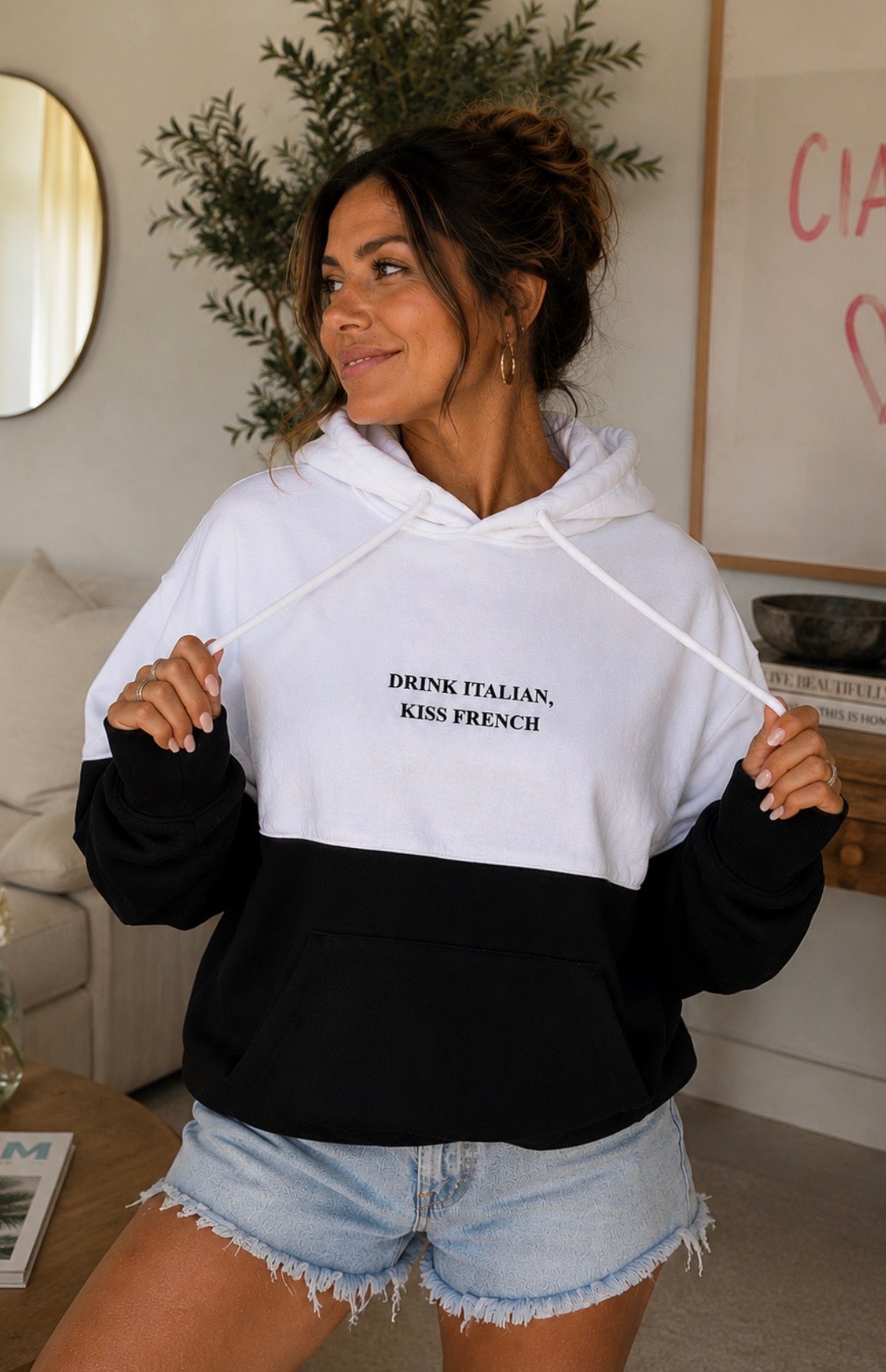 Two tone Drink Italian, Kiss French Sweatshirt