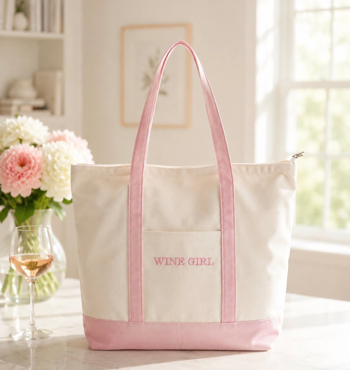 Embroidered Wine Girl Tote