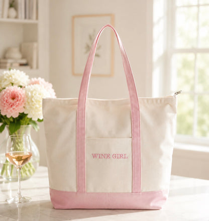 Embroidered Wine Girl Tote