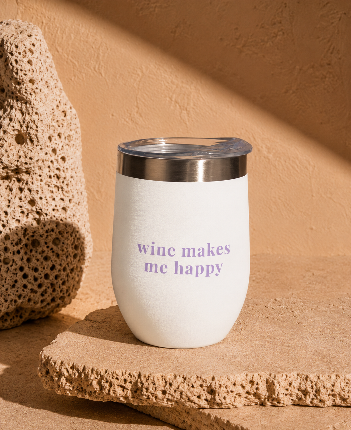 Wine Makes me Happy Tumbler - White