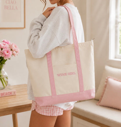 Embroidered Wine Girl Tote