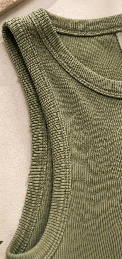 Drink Italian Kiss French Tank - Olive Green
