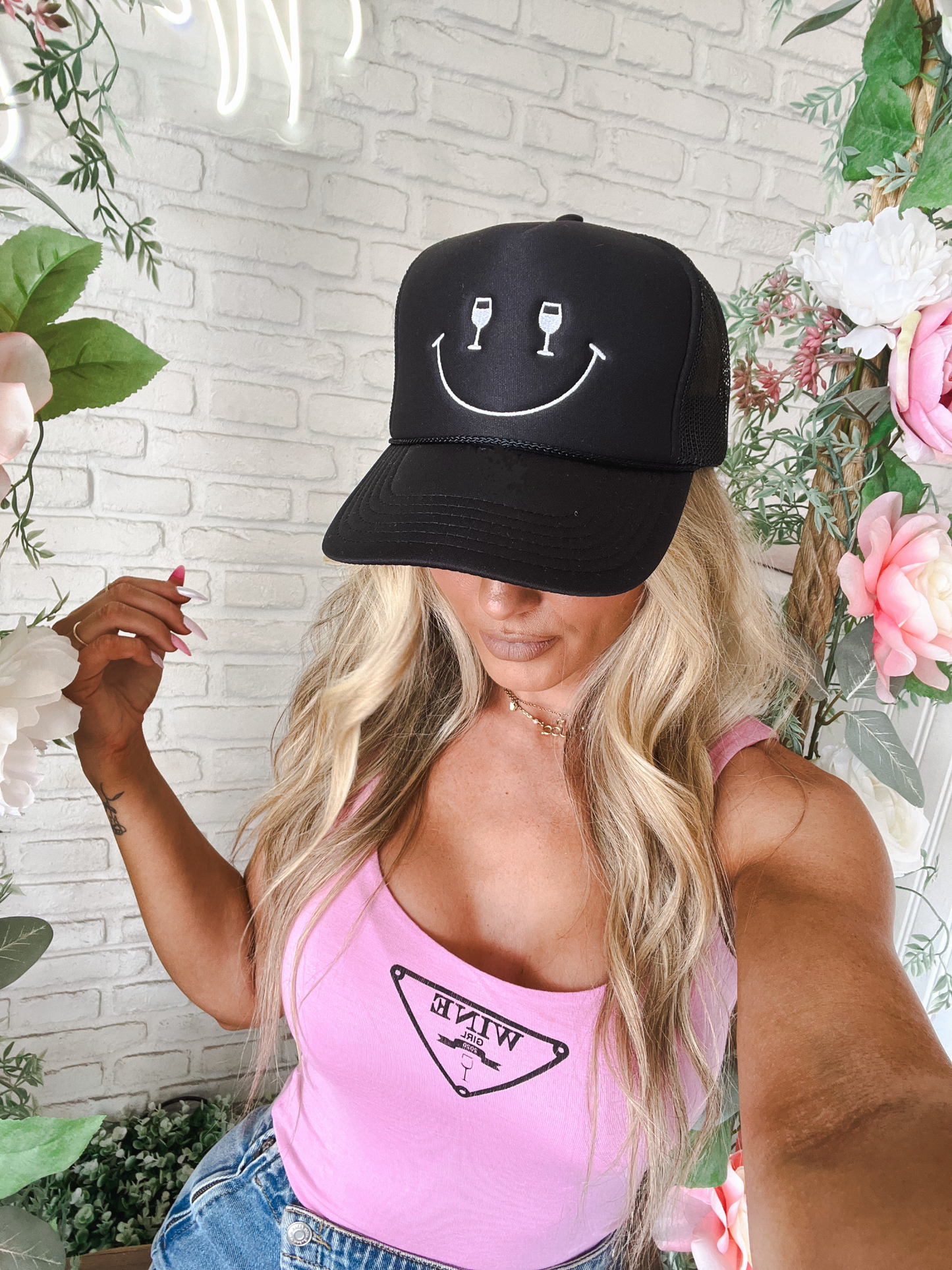 Smile It’s Time For Wine Trucker Hat Black