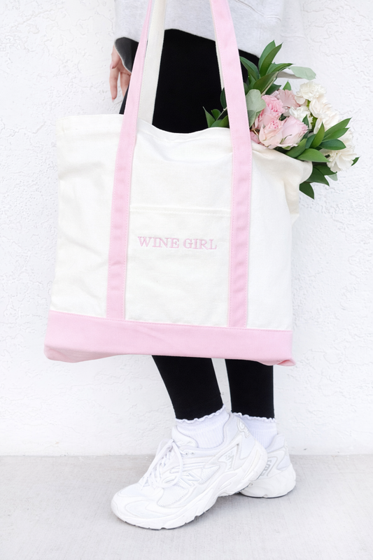 Embroidered Wine Girl Tote