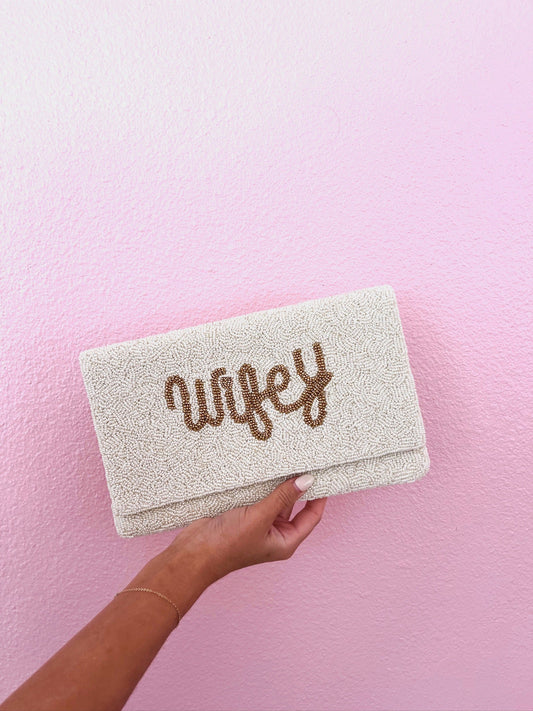 Wifey Gold Beaded Purse