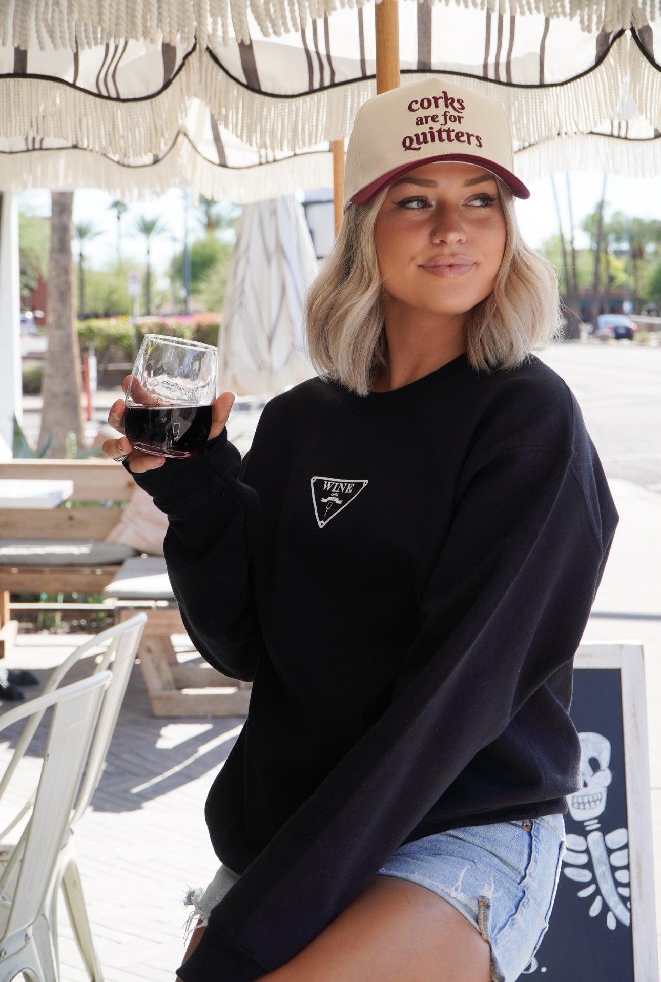 Designer Wine Girly Sweatshirt (BLACK)