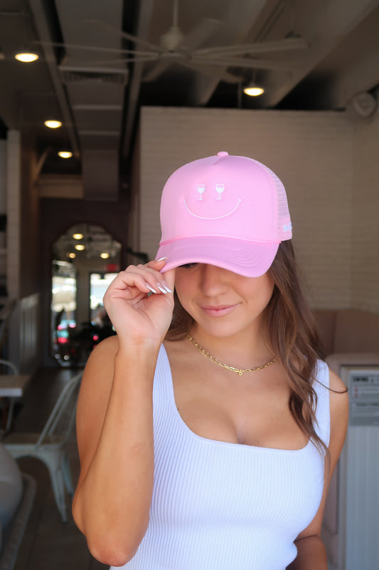 Smile It’s Time For Wine Trucker Hat Pink