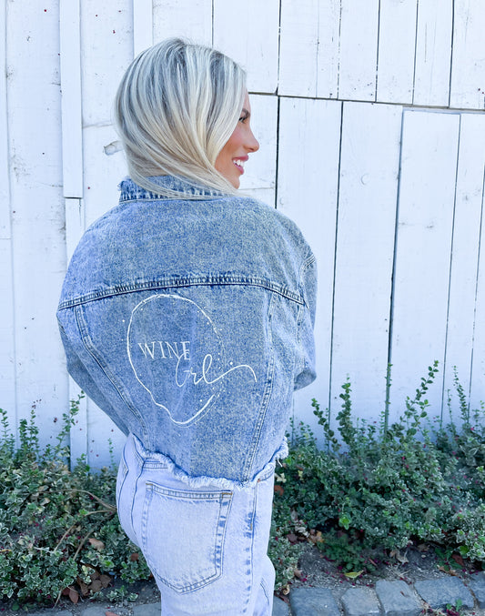 Wine Girl Cropped Denim Jacket